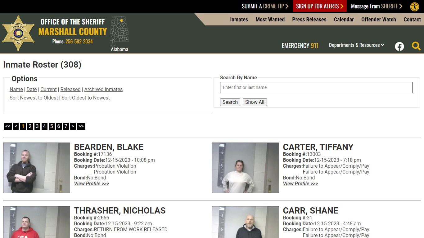 Inmate Roster - Marshall County Sheriff's Office